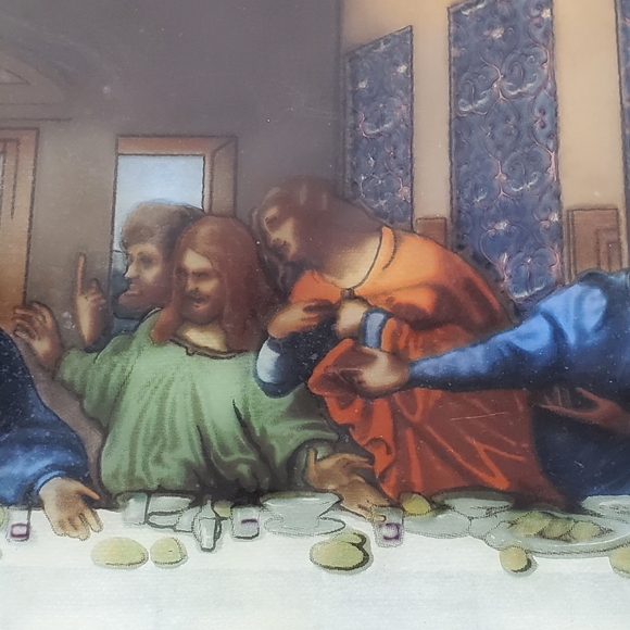 Vtg Stained Glass Art The Last Supper Leonardo Da Vinci Forest Lawn 16x9" Window - Picture 8 of 16